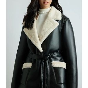 Faux leather notched belt coat Forever 21